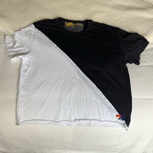 Aviator Nation cropped color block tshirt, size M